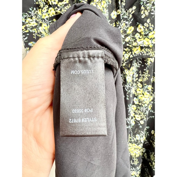 Lulus Romantic Floral Print Ruffled Backless Skater Dress Black Women's Small - Picture 7 of 8